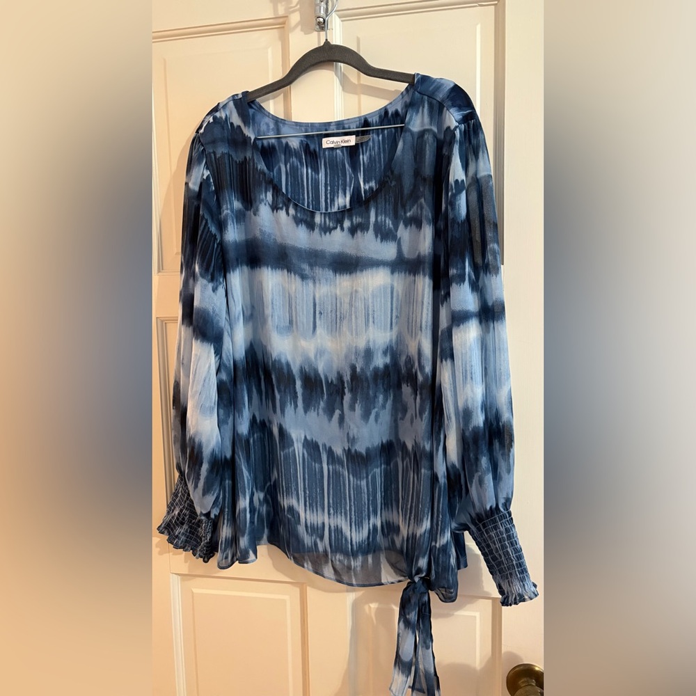 Calvin Klein Women’s Plus Navy Tie-Dye Blouse Sz 3X